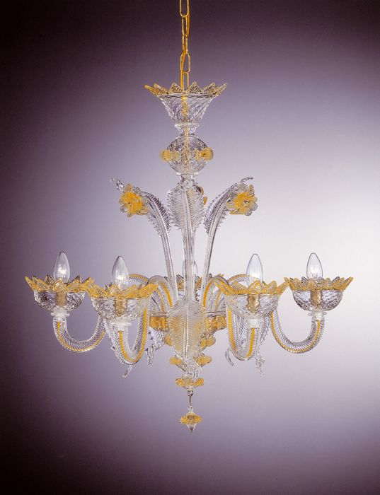 Clear Murano glass Baloton & rigadin chandelier with 5 lights