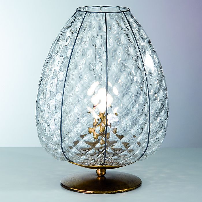 Murano crystal baloton table light with gold leaf base