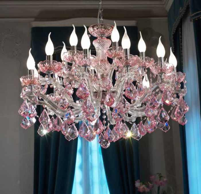 Pretty Glass Chandelier with Pink Crystal