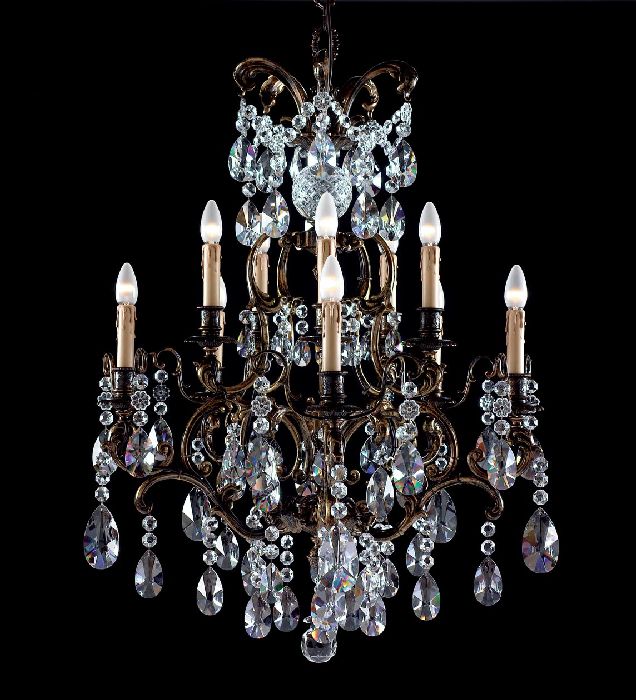10 light brass chandelier with crystals