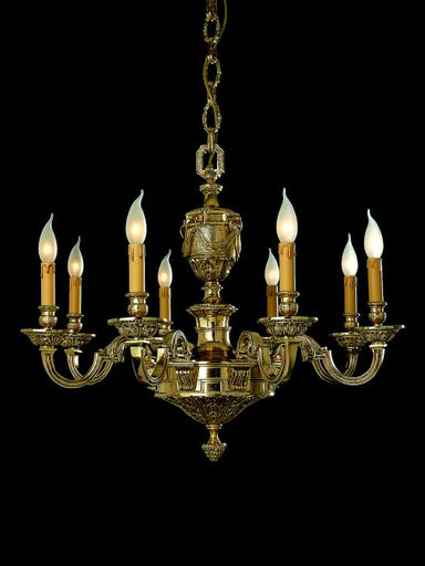 Traditional 8 Light gold-plated candle chandelier