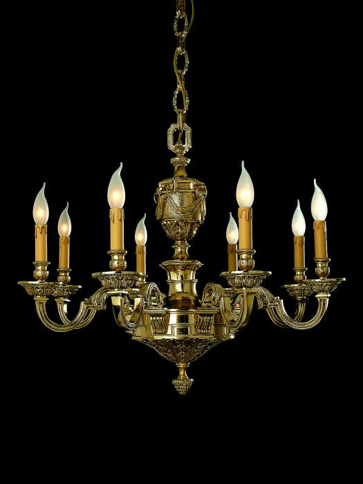 Traditional 8 Light gold-plated candle chandelier
