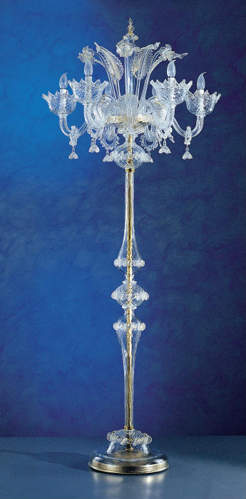 Clear Murano glass floor lamp with gold trim