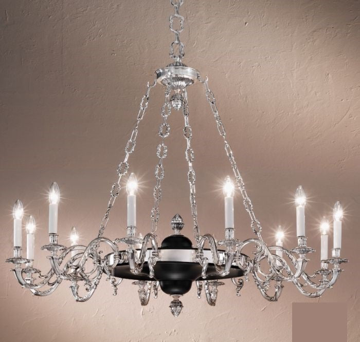 English Style Chandelier in Silver and Black