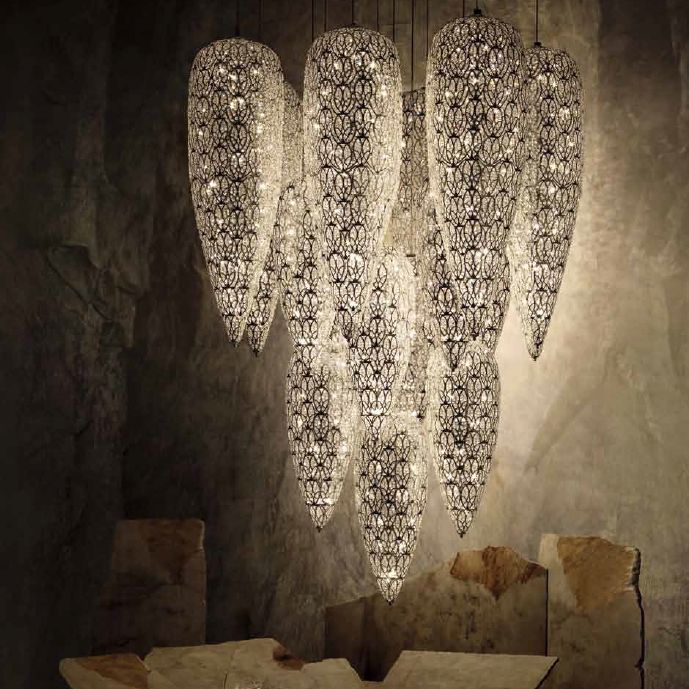 Customizable Modern Statement Chandelier with Asfour crystals