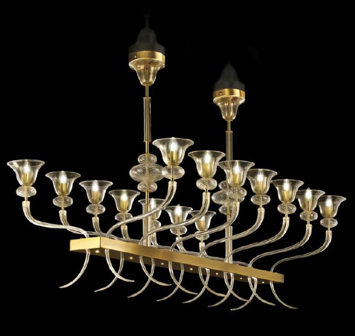 Modern glass & brushed gold dining table chandelier