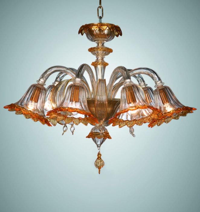 Murano Glass Chandelier with coloured glass shades