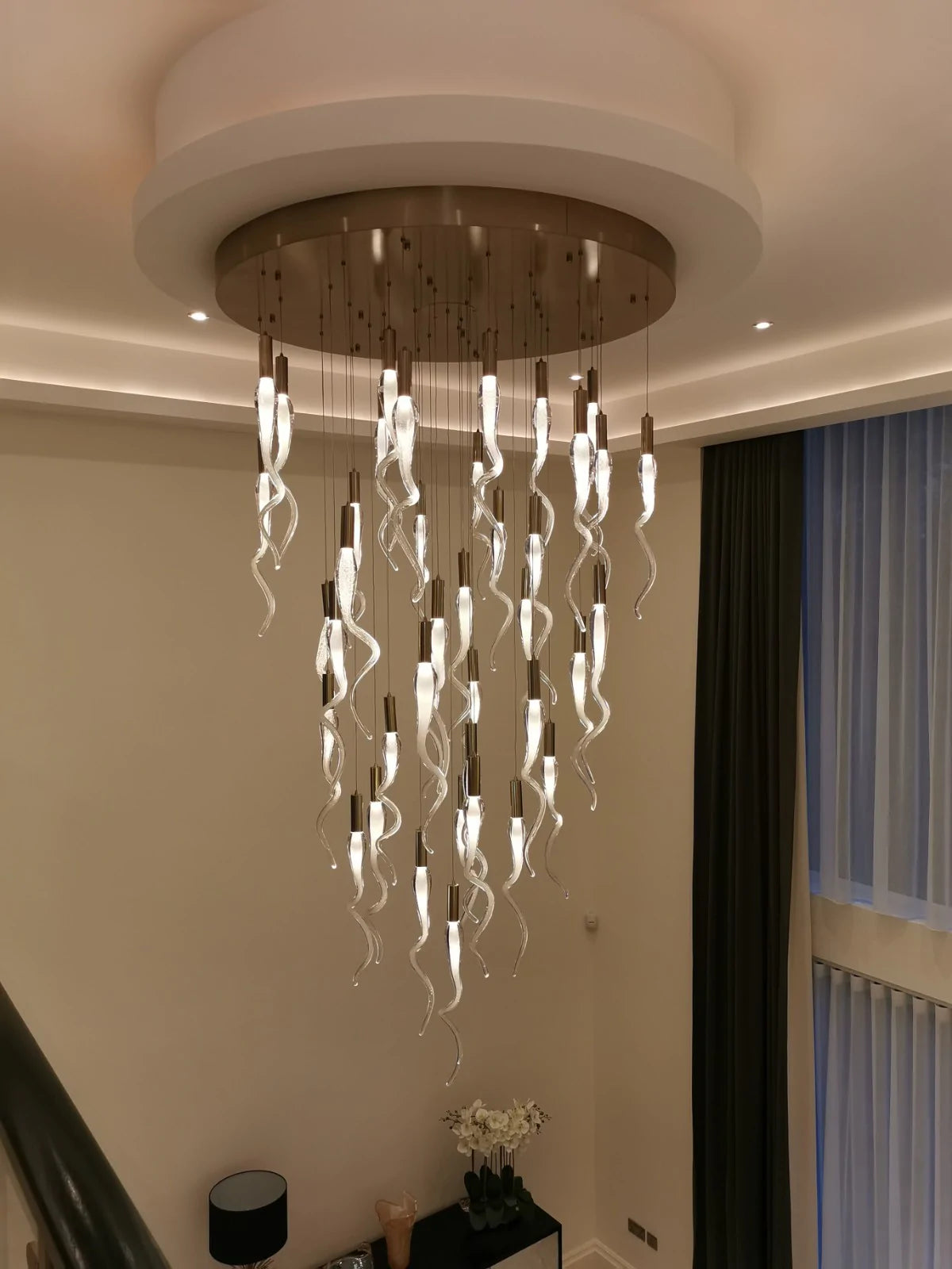 Glass Spiral Horn Soda Bubble Effect Hanging Lights Stairwell Chandelier In Various Custom Sizes & Styles