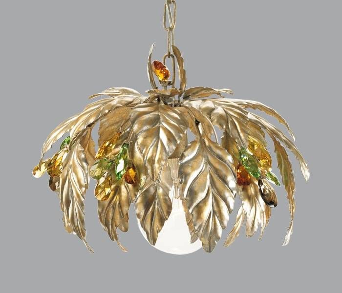 Gold Leaves Chandelier with Green & Amber premium Elements
