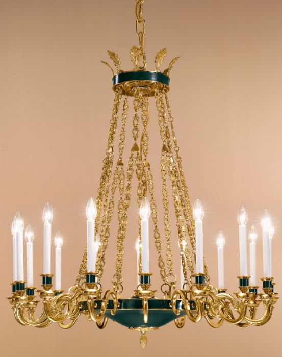 Antique French Gold and Green Chandelier