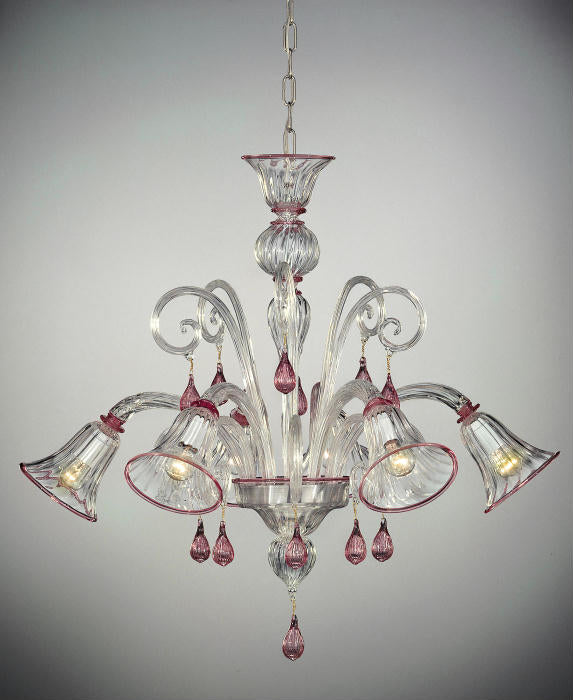 Ruby pink and clear Murano glass chandelier