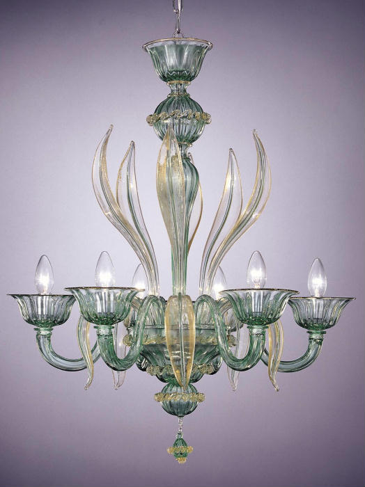 Green Murano glass 6 light chandelier