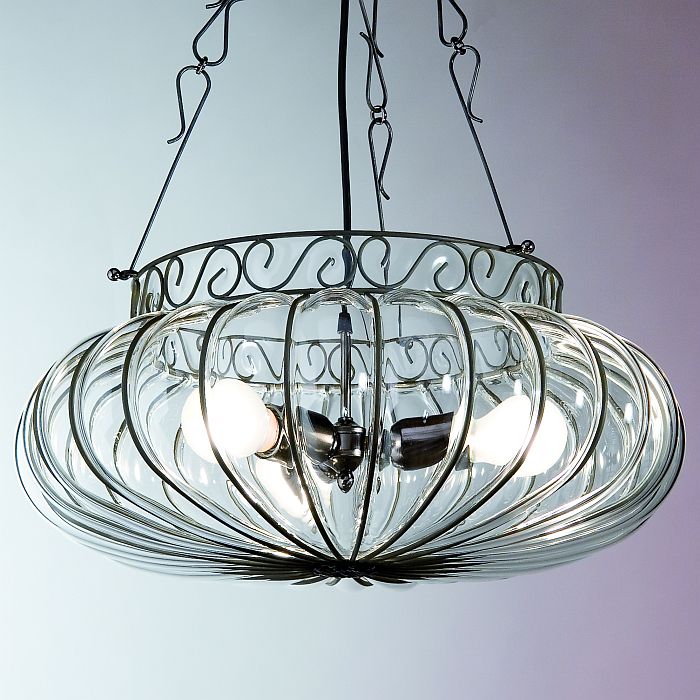 Murano crystal ceiling pendant with decorative black frame
