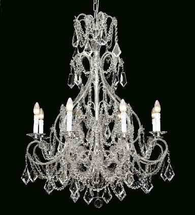 8 Light Silver Leaf Chandelier With Turkish Crystals