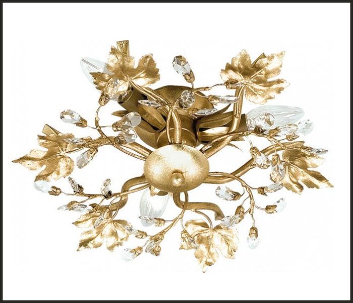 Ceiling Light with Gold Metal Work Leaves & Swarovski Elements