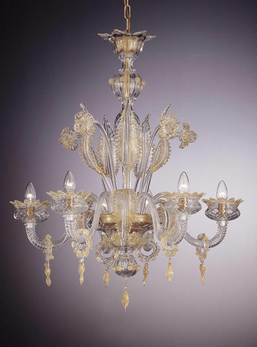 Murano crystal chandelier with gold leaves and flowers