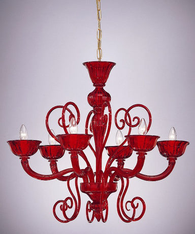 Red Murano Glass 6 Light Chandelier