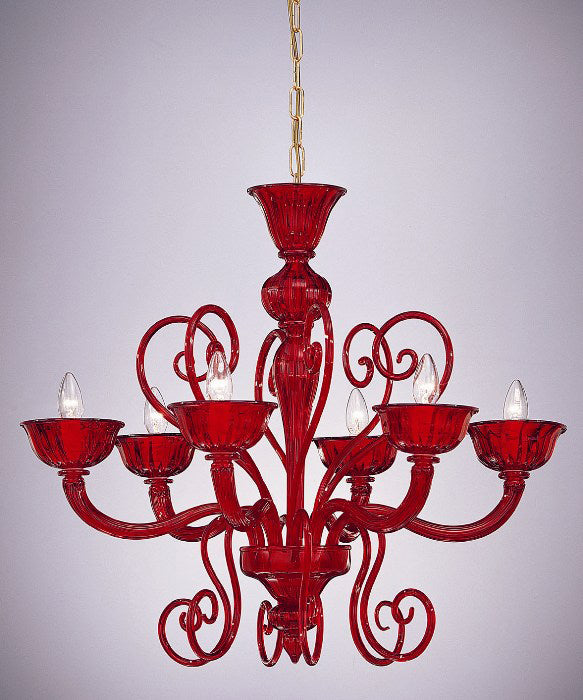 Red Murano glass 6 light chandelier