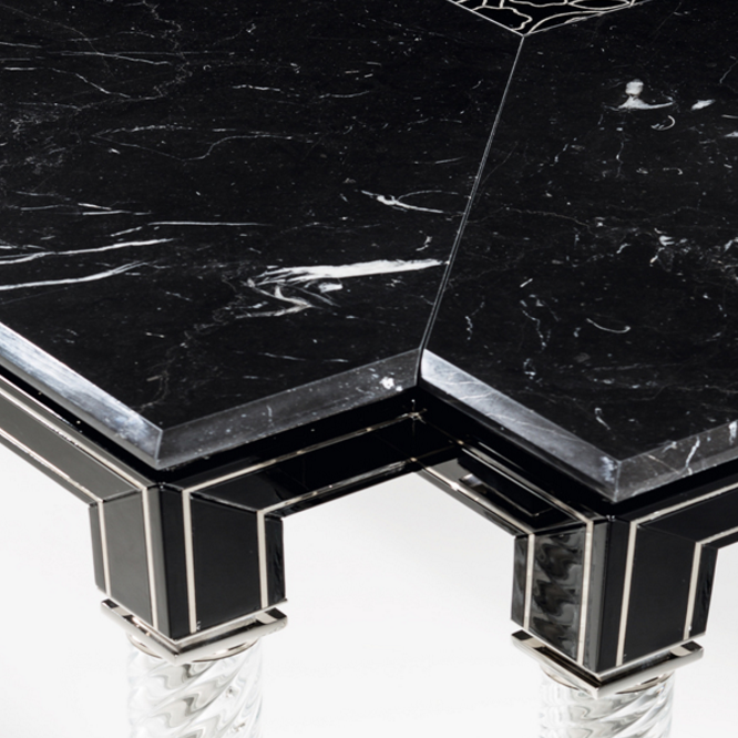Black wood, marble & glass dining table in the art deco style