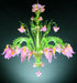 Pink and green Murano glass flower chandelier