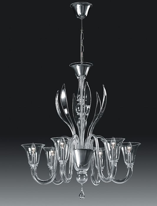 Clear Murano glass 6 light Alessandro Lenarda chandelier
