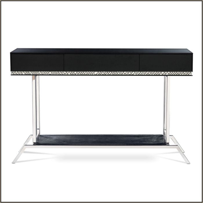 Narrow modern Venetian mirrored table with marble top