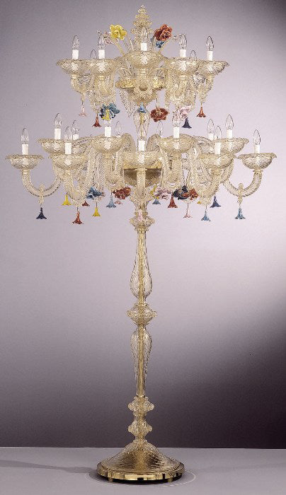 Murano crystal 24 light floor chandelier with coloured flowers