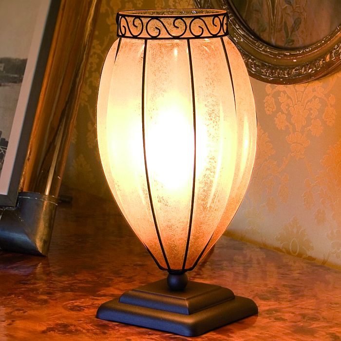 Amber Murano glass and bronze table lamp with 'scavo' finish