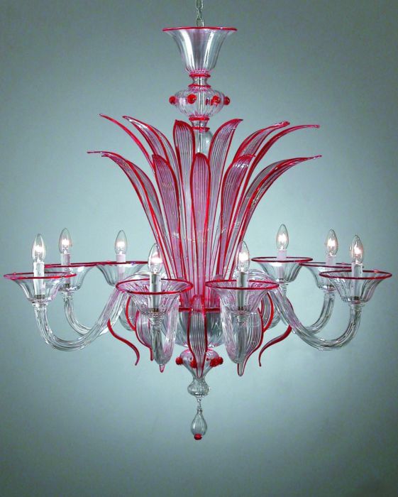 8 Arm red Murano Glass Chandelier