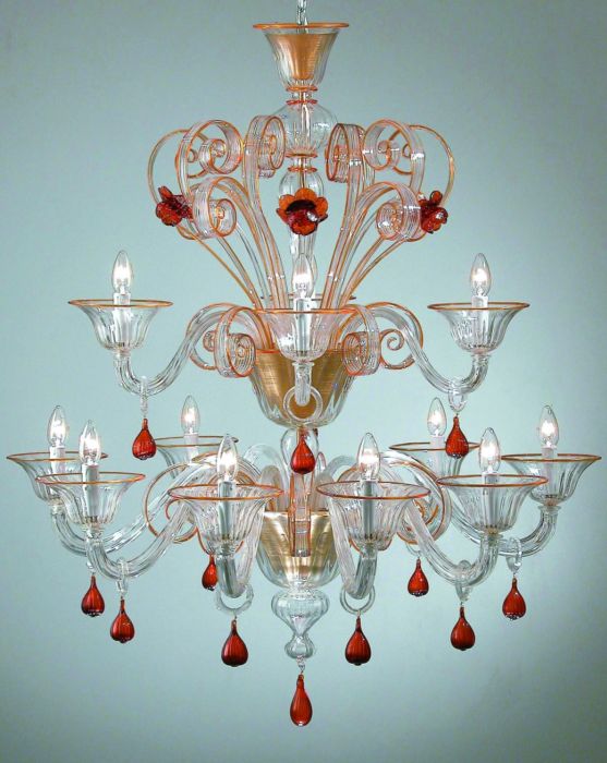 Large topaz and clear glass Murano flower chandelier