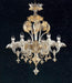 Clear Murano glass 6 light chandelier with golden flowers