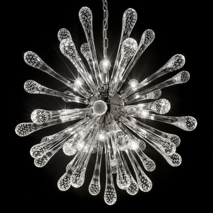 Mid-century satellite-style chandelier in clear Murano glass