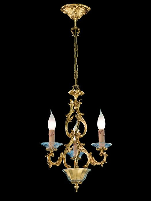 3 Light Louis 15th-style gold & Murano glass chandelier
