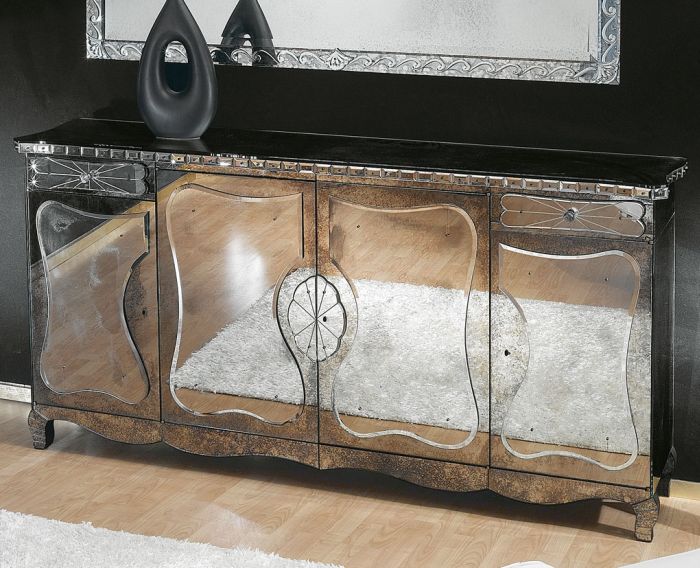 1930s art deco-style sideboard in Venetian mirrored glass