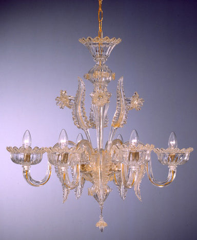 Gold And Crystal Murano Glass Pastoral Chandelier