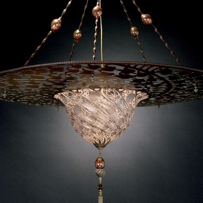 Metre-wide Fortuny style Murano glass pendant light