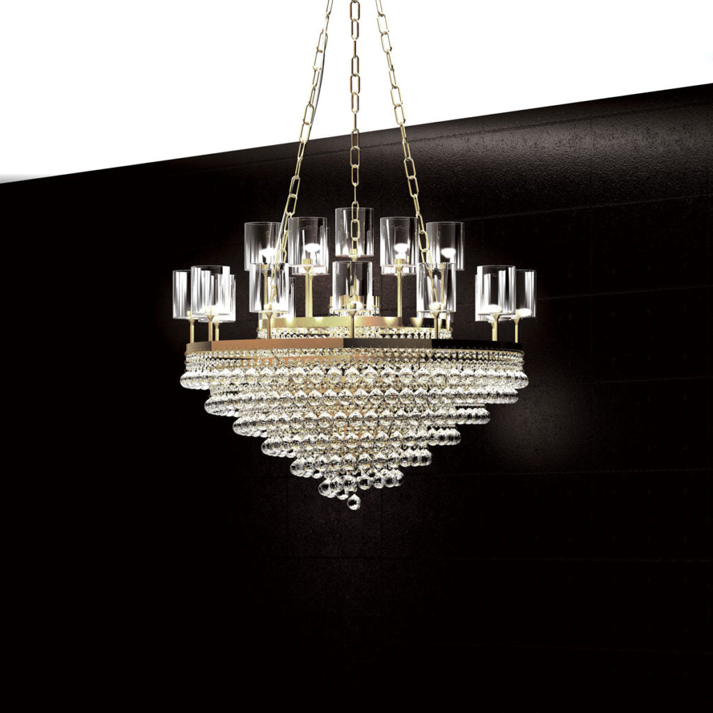 Modern Gold Or Chrome Chandelier With Crystal, Premium Or Glass Baubles