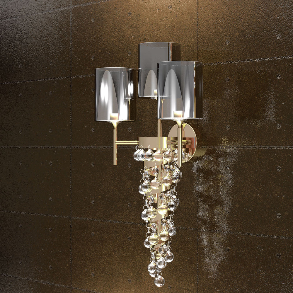 Modern gold or chrome wall light with crystal, Swarovski or glass baubles