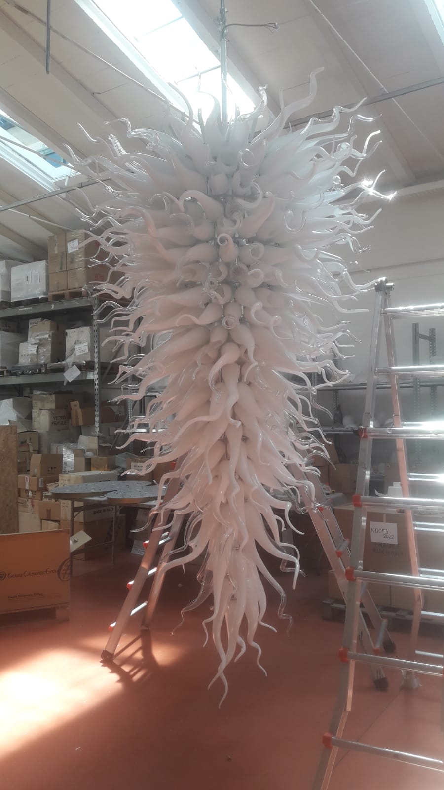 Large White Horn Murano Art Glass Chandelier - 3 Meters Long