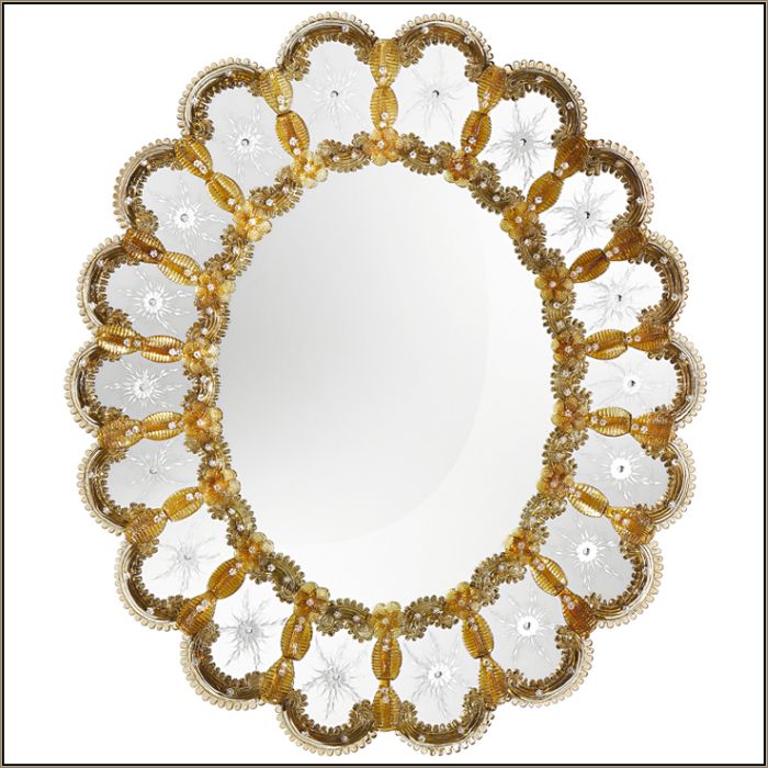 Circular Venetian mirror with lovely amber Murano glass detail