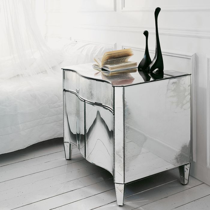 Curved Venetian mirror nightstand in the modernist style