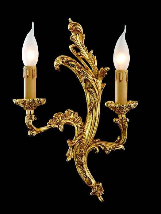 Ornamental cast brass and gold wall candelabra