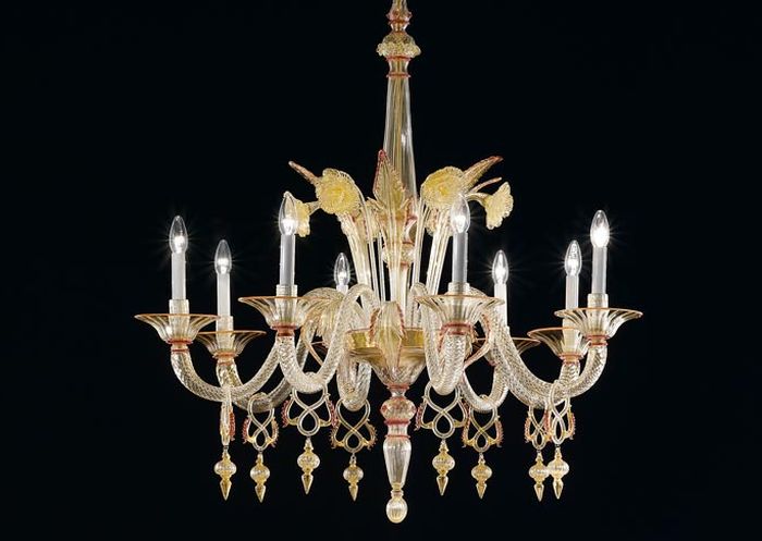 Gorgeous gold and ruby Murano glass chandelier