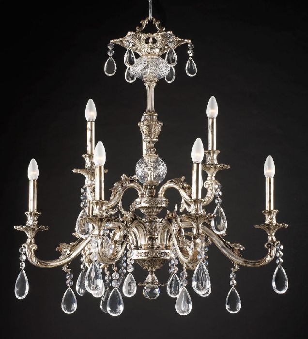 Silver oxide chandelier with Bohemian crystal pendants