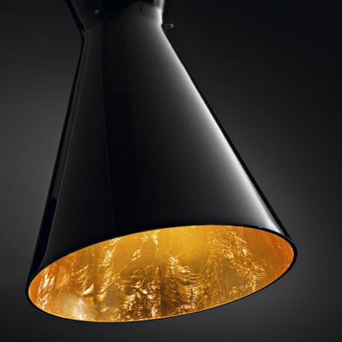 Dramatic black Murano glass pendant light with gold interior