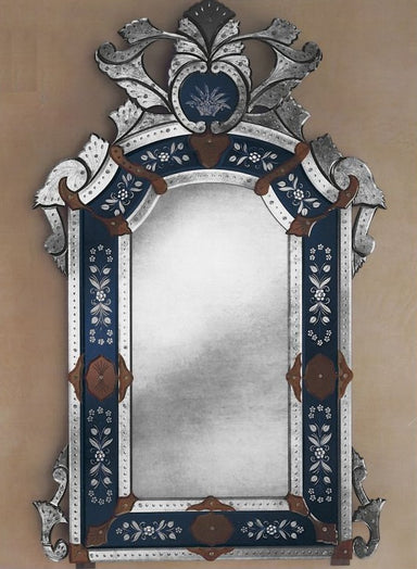 Venetian Mirror With Hand-Worked Red And Blue Glass