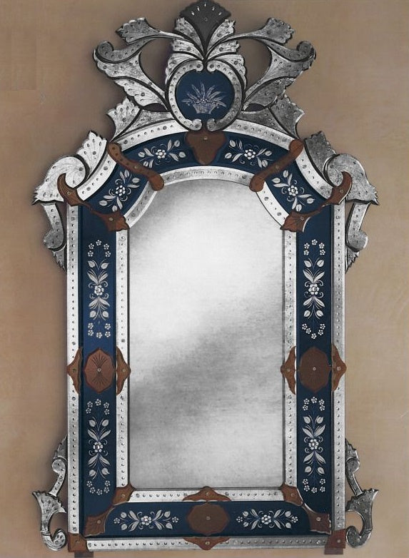 Venetian Mirror with hand-worked Red and Blue Glass