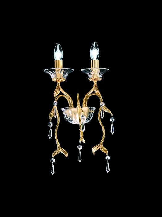 Antiqued golden wall sconce with Murano glass pendants
