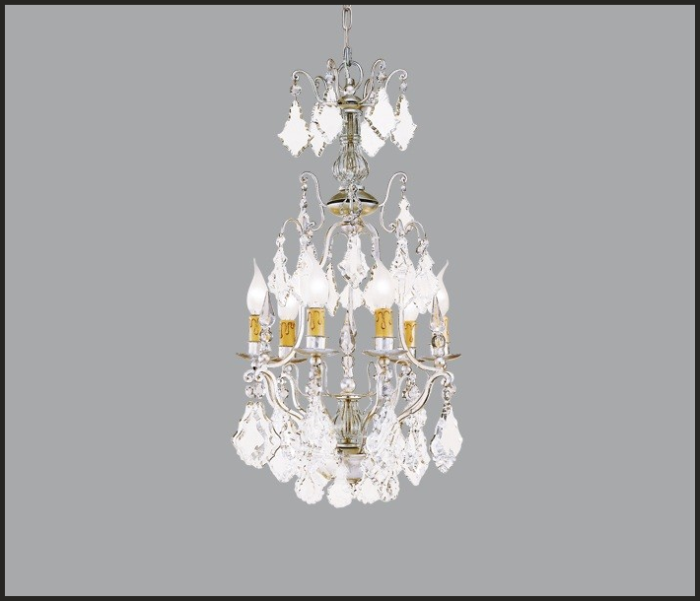 Silver Metal & Glass Crystal Chandelier with Gold Lamps — italian