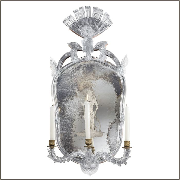 Refined Venetian mirror with Murano glass candelabra